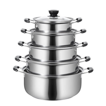 5PCS Stainless Steel Saucepan Induction Cooking Pot Cooker Cookware Kitchen