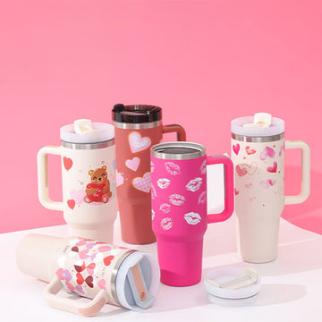 40 Oz Tumbler With Handle Straw Insulated, Stainless Steel Spill Proof Vacuum Coffee Cup Tumbler With Lid Tapered